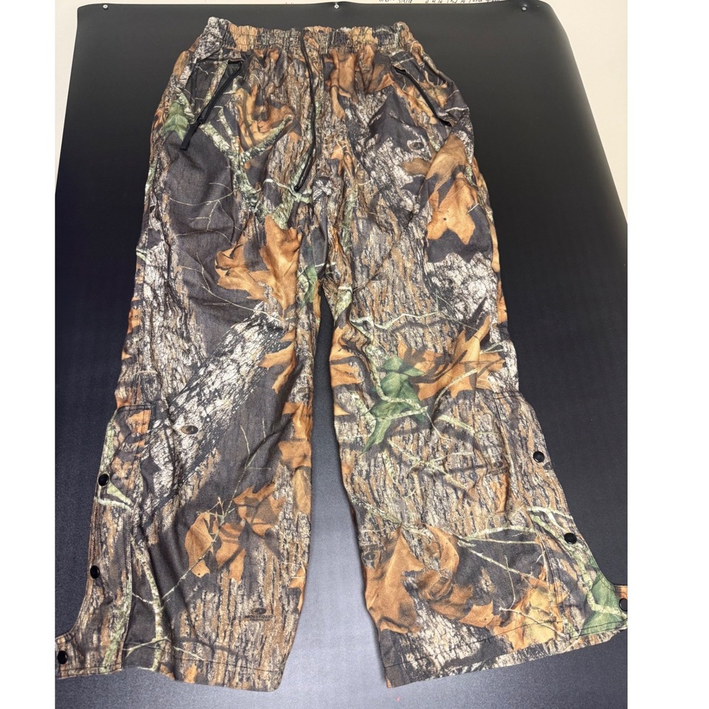 Mens Camo Mesh Lined Outdoor Pants XL Real Tree Print Snap Hem Zipper Pockets K8